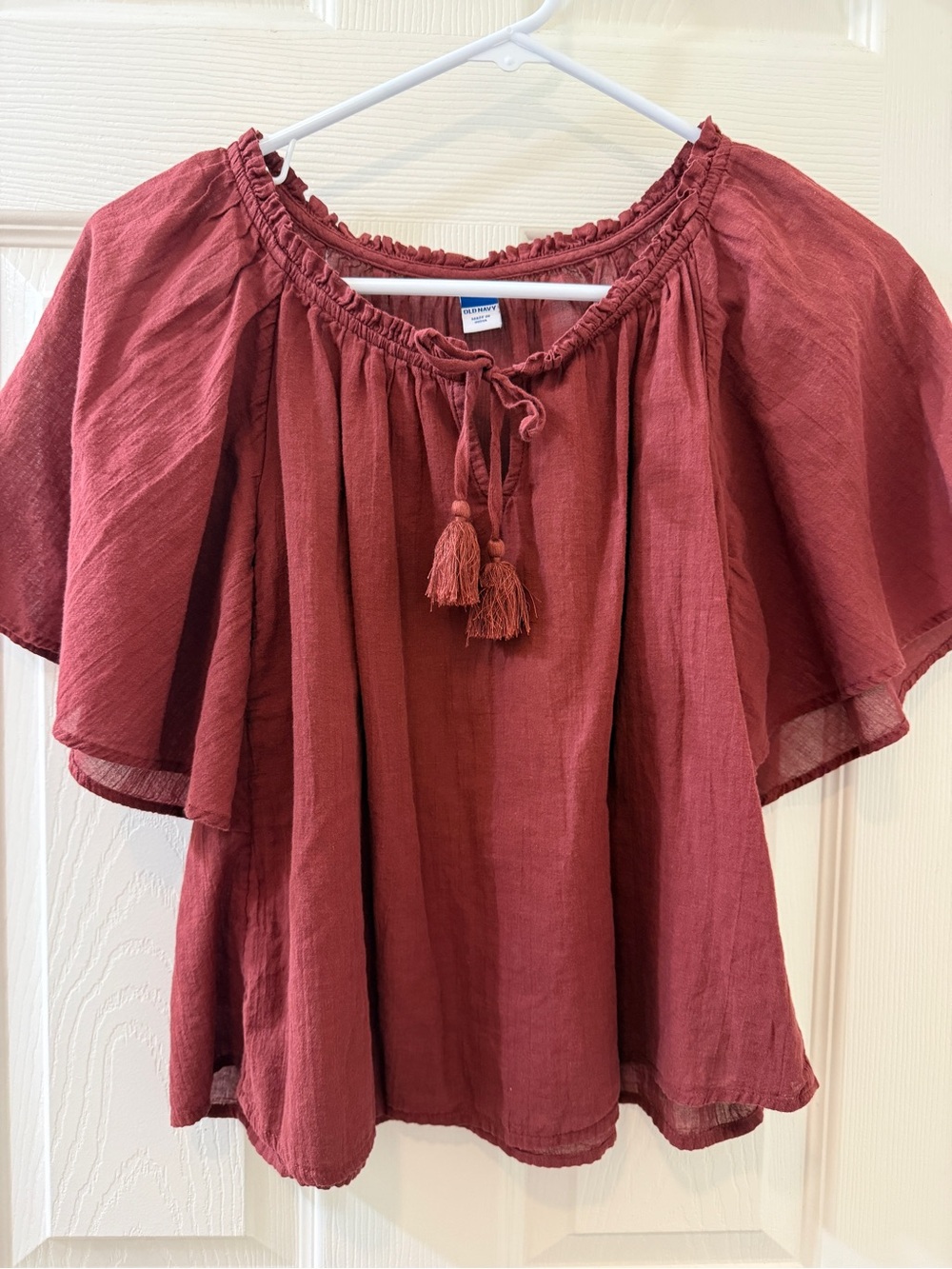 Old Navy Rust Off-Shoulder Tassel Peasant Top